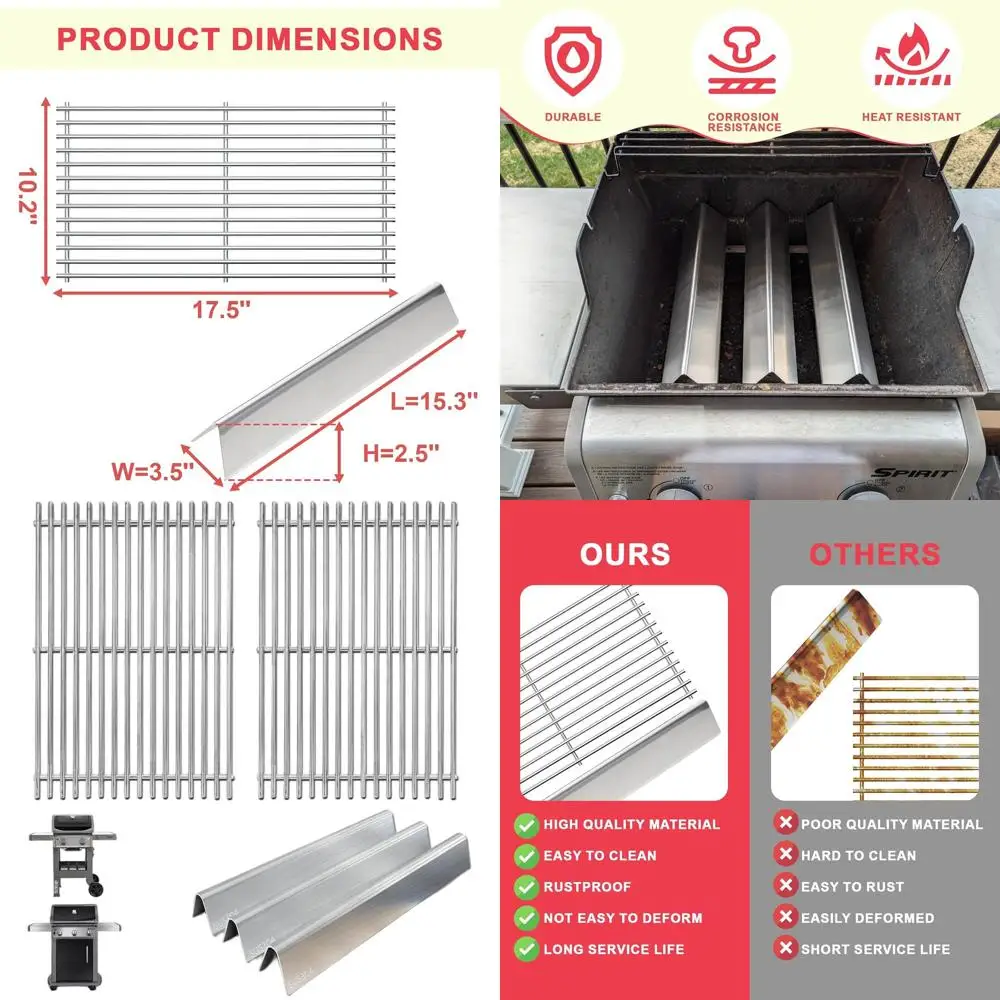 

Grill Parts for Spirit Series 200 E210 S210 E215 E220 S215 S220, 7637 Grill Grates, 7635 Lavorizer Bars, Replacement Parts with