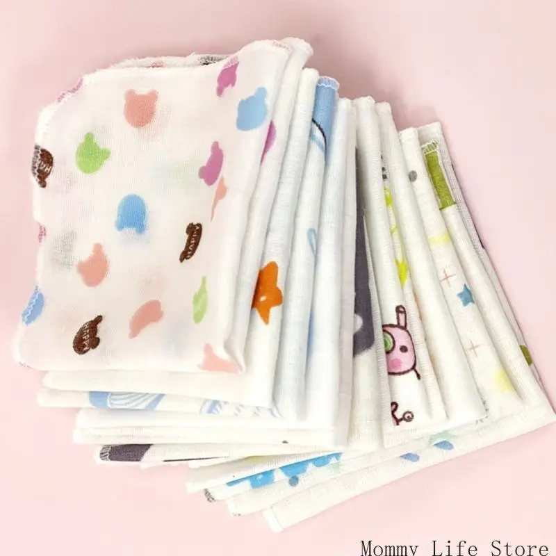 

10Pcs Baby Washcloths Set Cartoon Print Double Layer Gauze Infant Face Towel Reusable Wipes Absorbent Burp Cloth