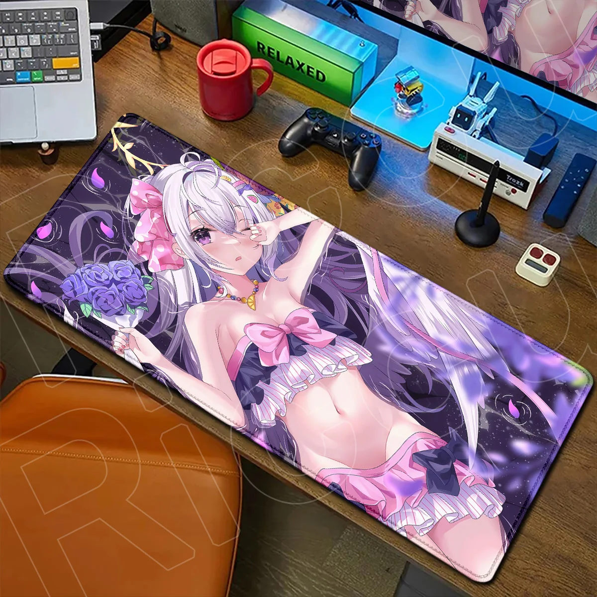 900x400mm Laptop Rubber Keyboard Mat Anime Desk Decor Mauspad Kawaii Shirasu Azusa Mousepad B-blue Archive Stitch Edge Table Rug
