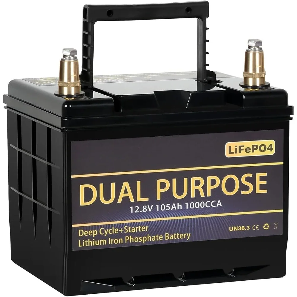 

12V 105AH Dual Purpose LiFePO4 Lithium Battery, 1000CCA Group 31 Group 27 GC2 Starter Battery Plus Deep Cycle Performance