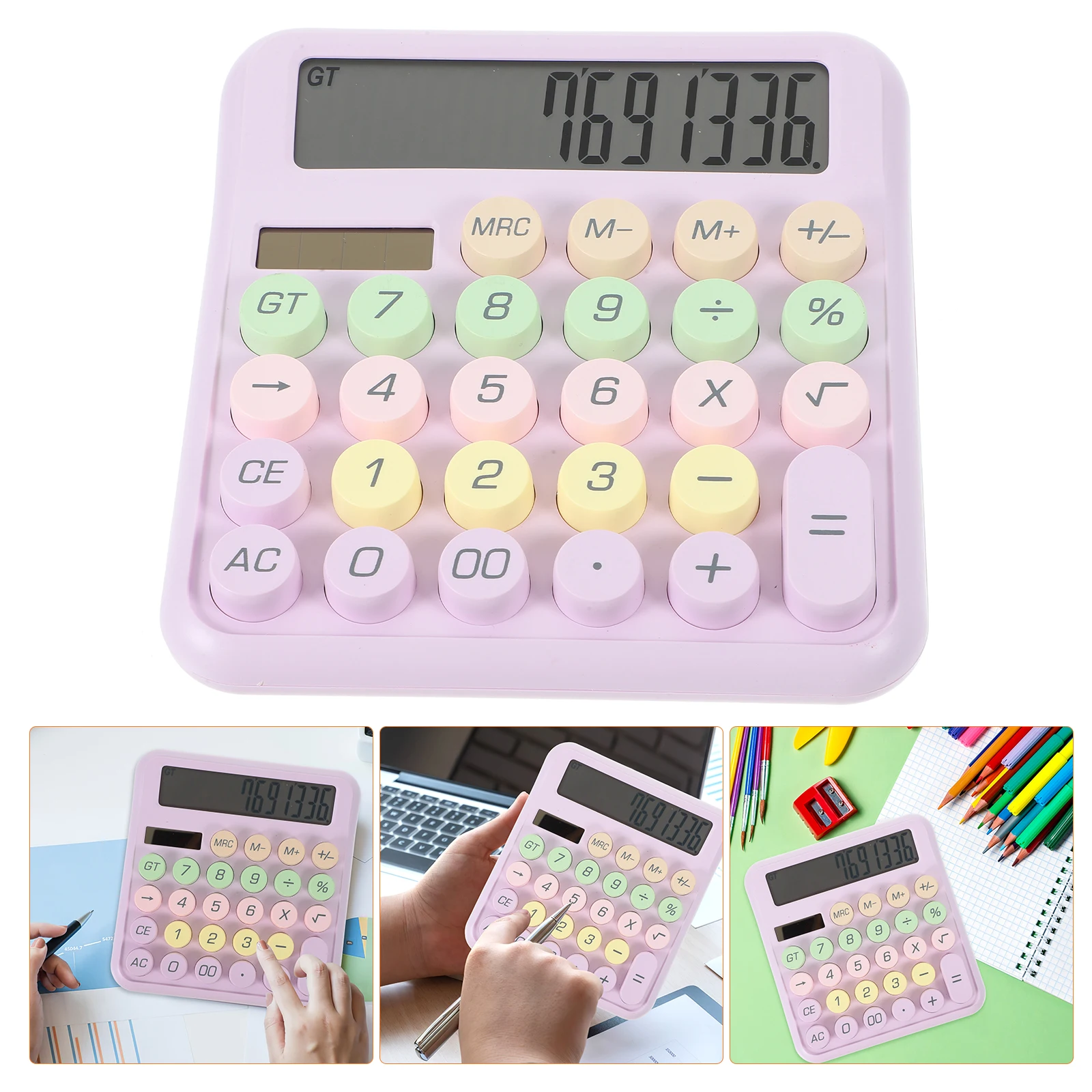 Mechanical Keyboard Calculator Color Pink Purple Portable Small Basic Cartoon Student Office Reusable Plastic H held