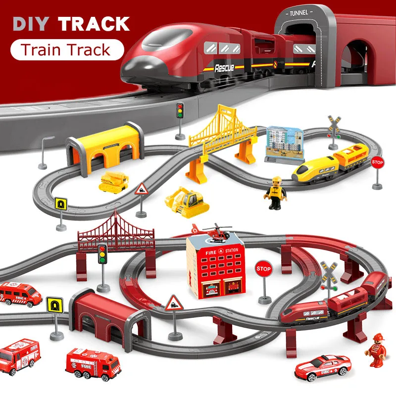 

Electric Railway Train Track Set DIY Assemble Racing Tracks Rail Car Toys Fit For Brand Wood Track Magnetic Train Toys For Kids