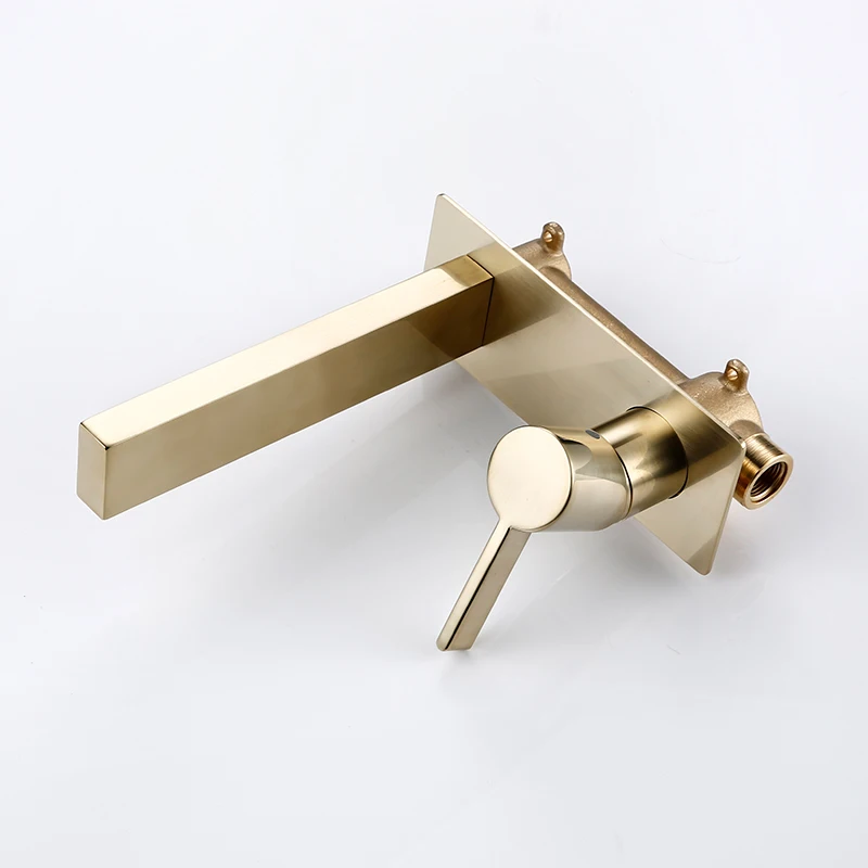 Bathroom Sink Faucet Wash Basin Mixer Tap Bath Solid Brass Single Handle Two Holes Wall Mount Hot And Cold Water Swivel Spout