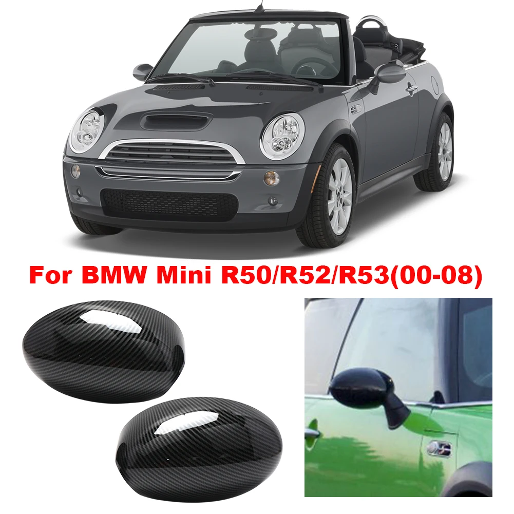 2pcs Rearview Mirror Cover Replacement Black Rear-View Caps Carbon Fiber Car Accessories for Mini Cooper R50 R53 R52 00-08 Year