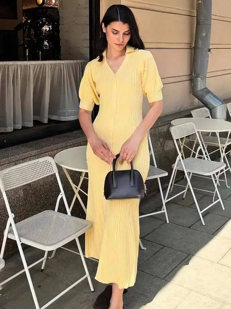 سترة طويلة فستان منسوج المرأة الصيف موضة قصيرة الأكمام المرقعة عالية الخصر فستان ماكسي الشارع فستان Y2K غير رسمي 5UHD