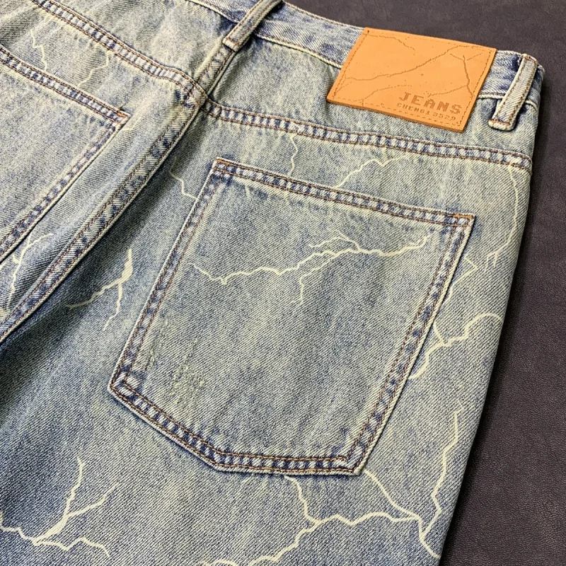 Jeans masculino solto, cor gradiente reta, calça de perna larga, tendência de rua, estilo coreano, personalidade nova moda, 2024