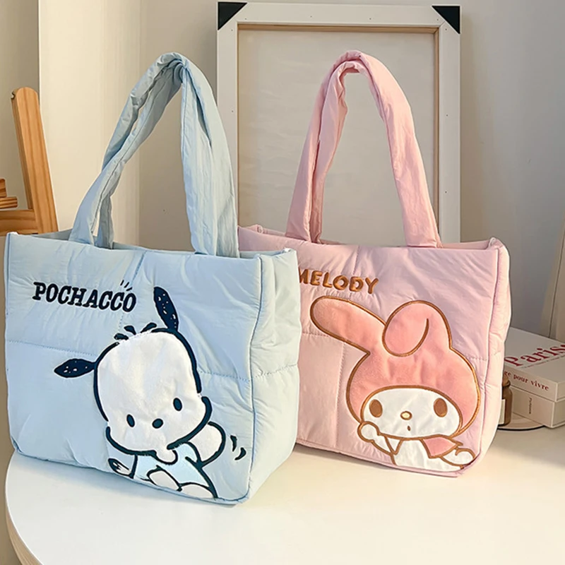 

Kawaii Sanrio Hellokitty сумка мультфильм Милая пуховая ткань Kuromi Tote сумка на плечо Милая канцелярская сумка большая емкость Сумочка