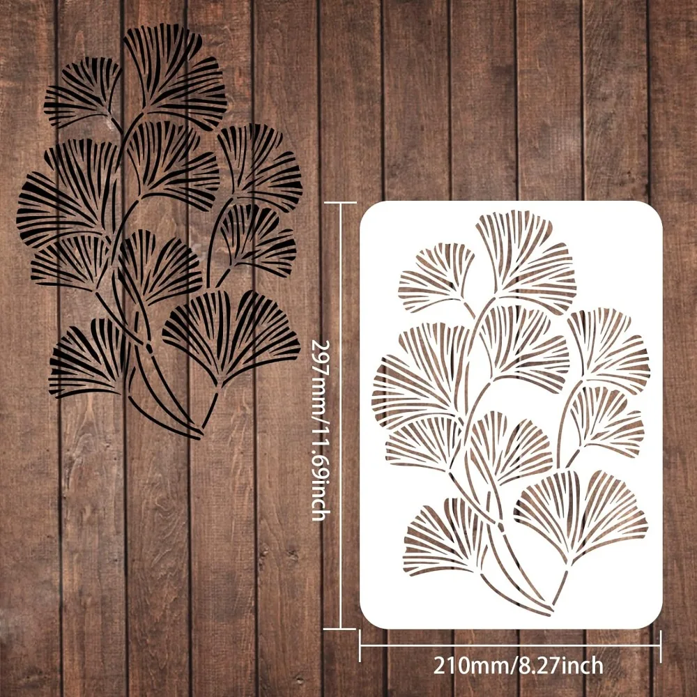 Ginkgo Leaf Stencils 11.7x8.3 inch Plastic Gingko Leaves Drawing Painting Stencils Gingko Leaves Pattern Wall Stencils Reusable