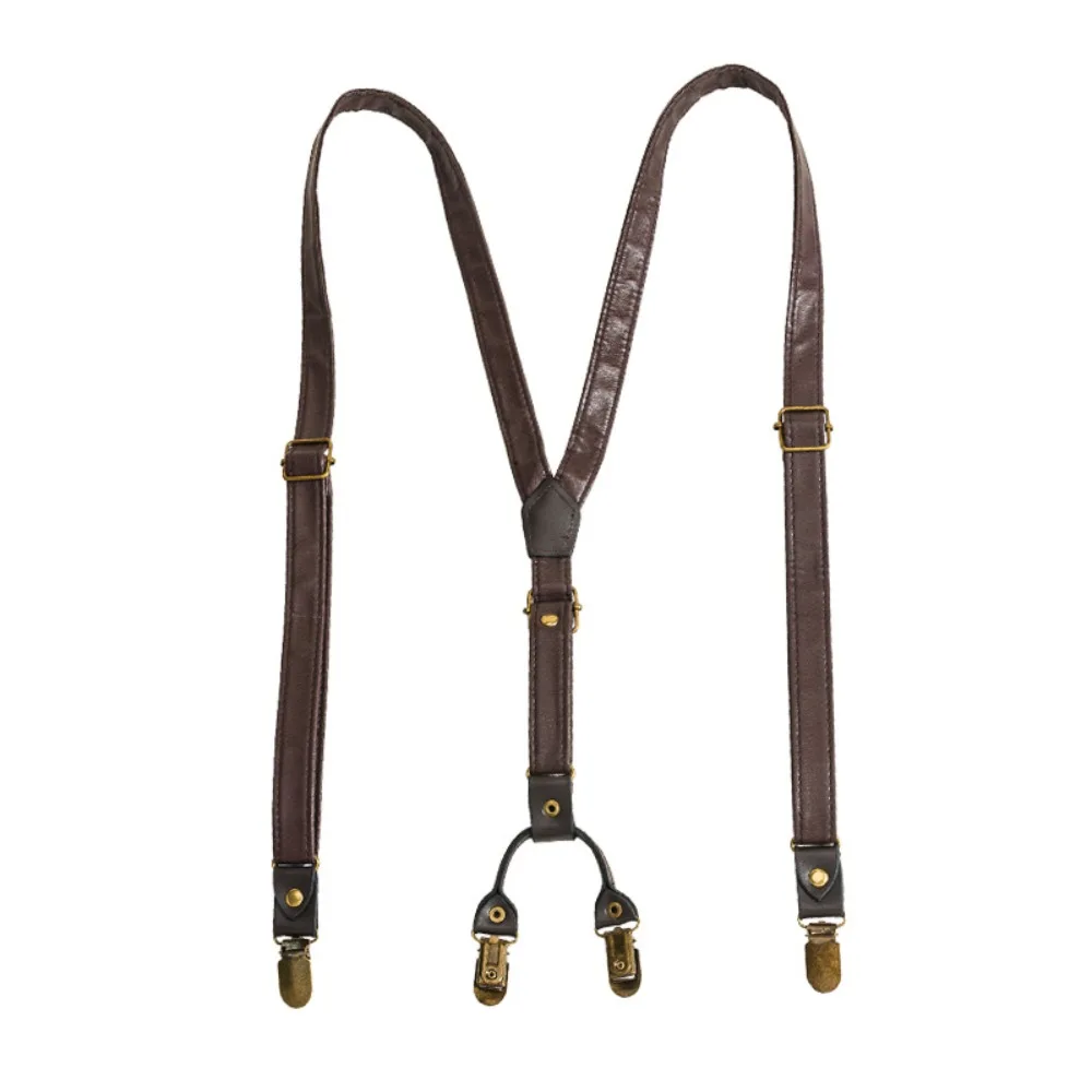 

Fashion Black Suspenders for Men Brown Retro Leather Suspenders British Style Metal Clip Suspender Clip Suit