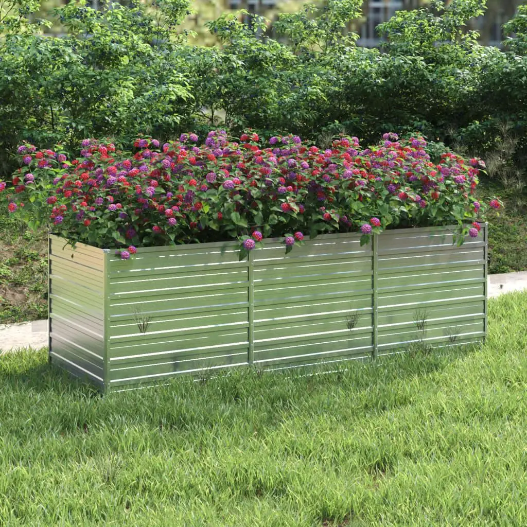 240x80x77 cm Galvanized Steel Silver Garden Raised Bed - Durable Planter Box for Outdoor Gardening