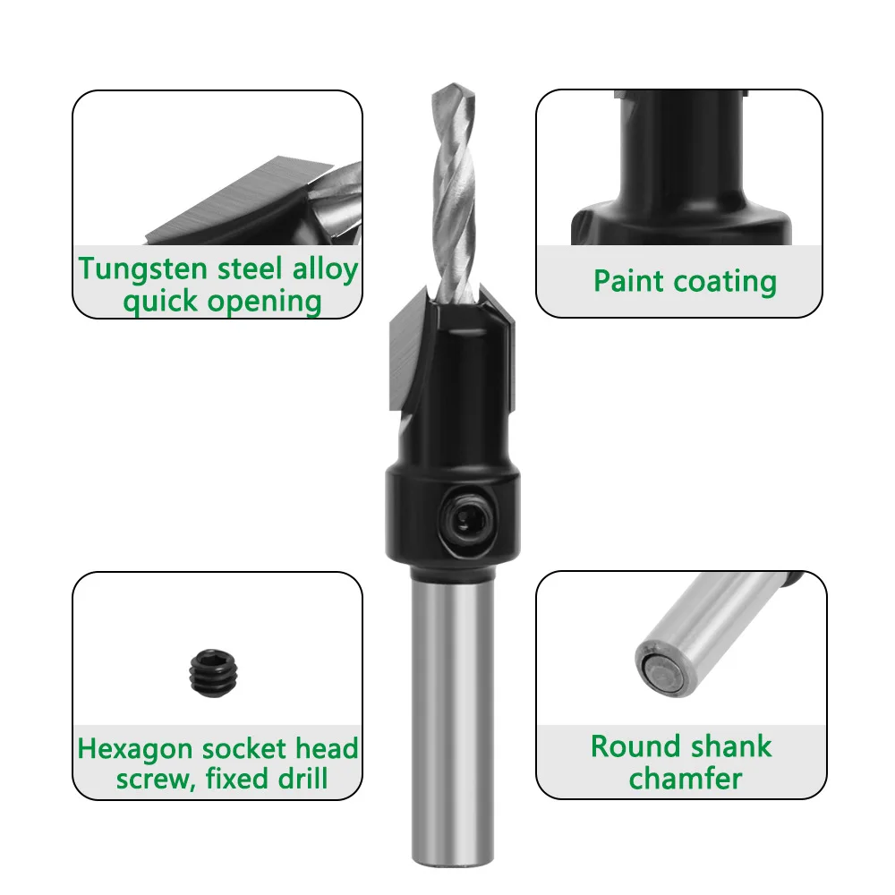 Black Woodworking Countersink Drill Up Screw Step Drill Self Tapping Screw Alloy Head Wood Mounting Step Drill