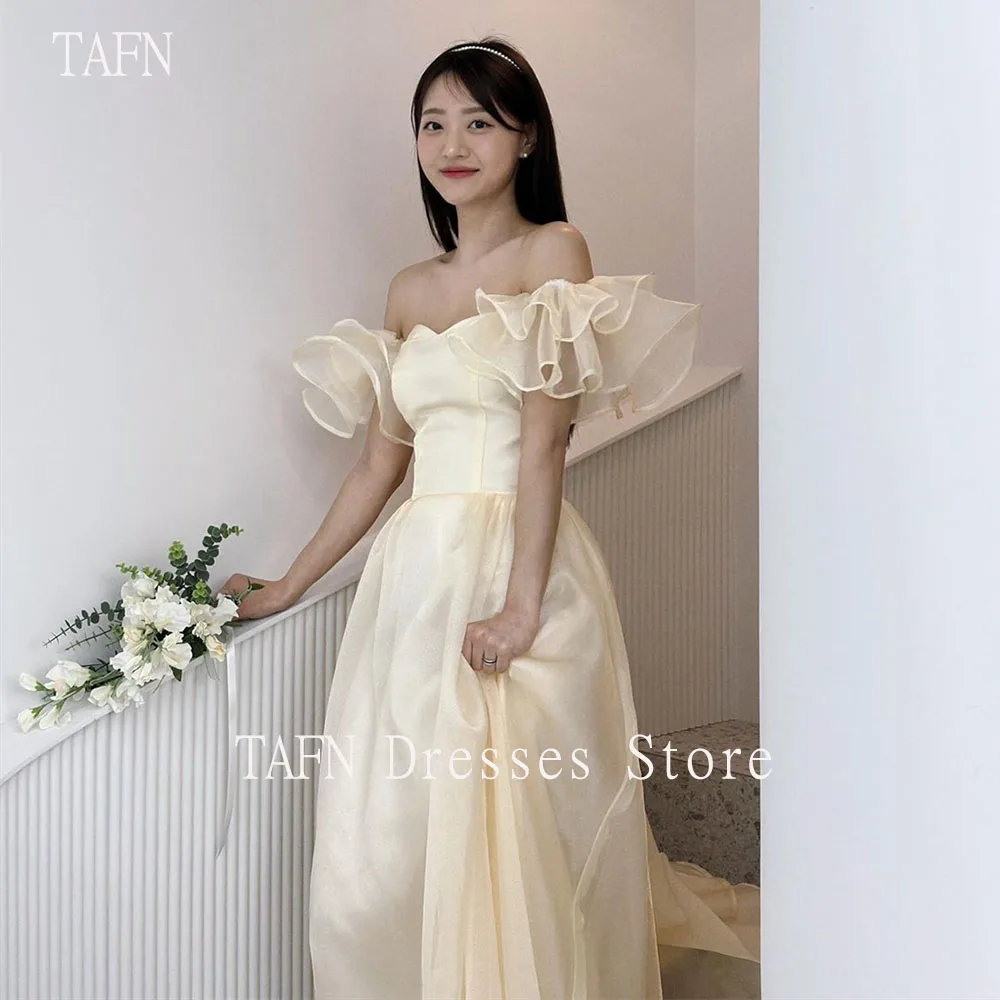 

TAFN Princess Lovely Wedding Dresses Sweetheart Collar Strapless A-line Bridal Gown Detachable Sleeves Ruffle Vintage Gown