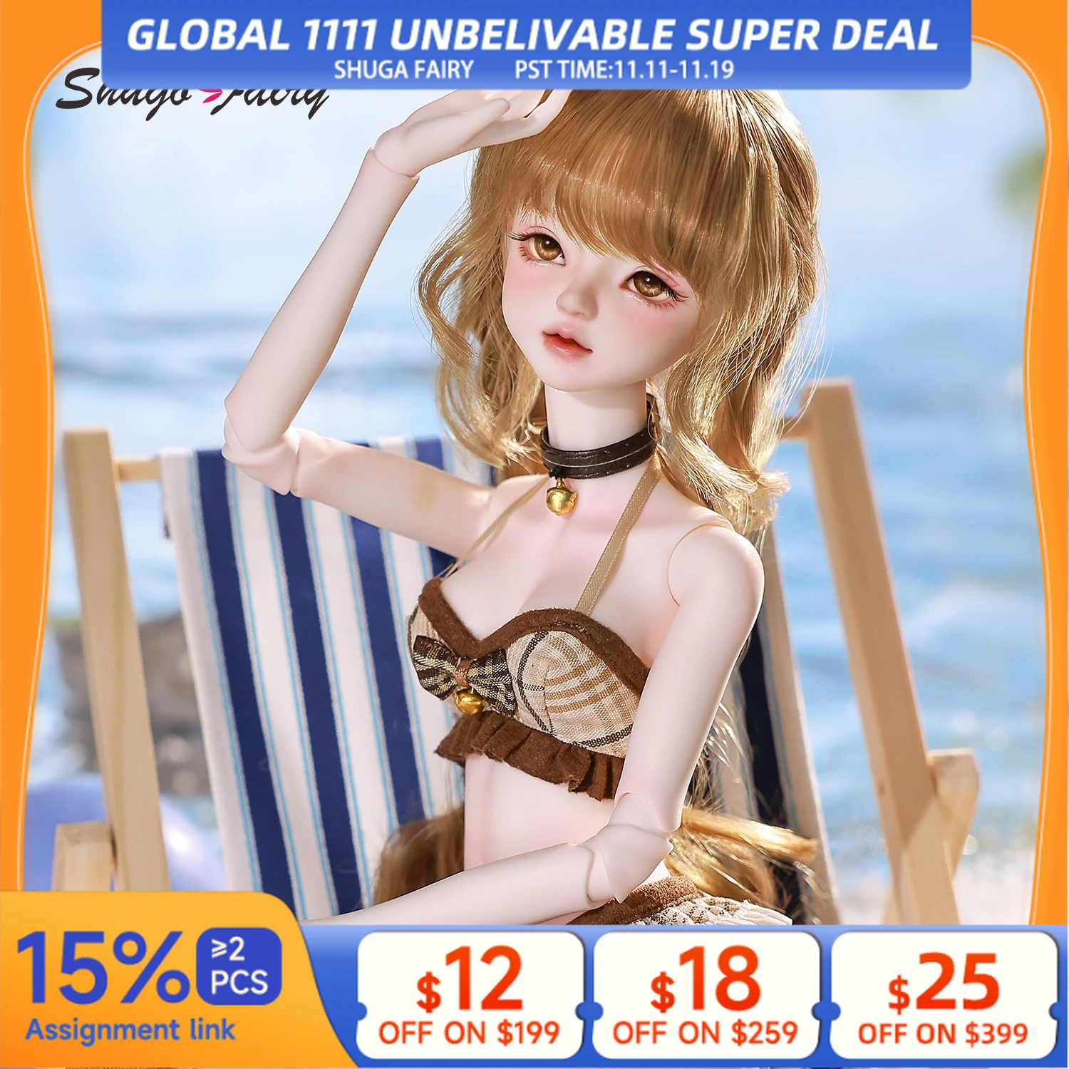 Bjd دمية 1/4 Liano F مجموعة كاملة ملابس السباحة الصيفية تظهر القط الإناث Shugafairy اللعب ث/ملابس البني الداخلي #1