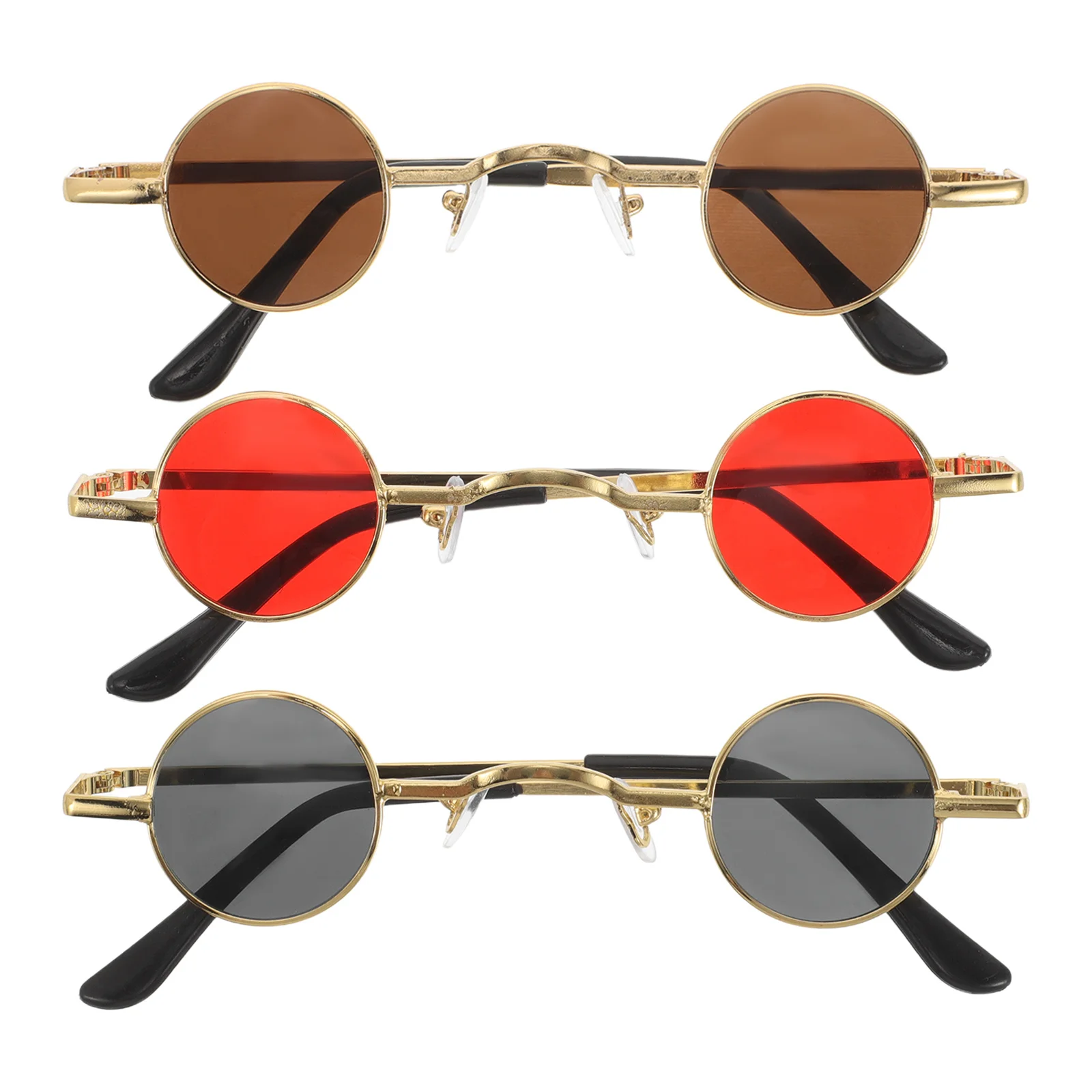 

3pcs Vintage Round Sunglasses Mini Circle Shades Steampunk Gothic Eyewear For Women Men Retro 90S Small Frame Red Lens Fashion