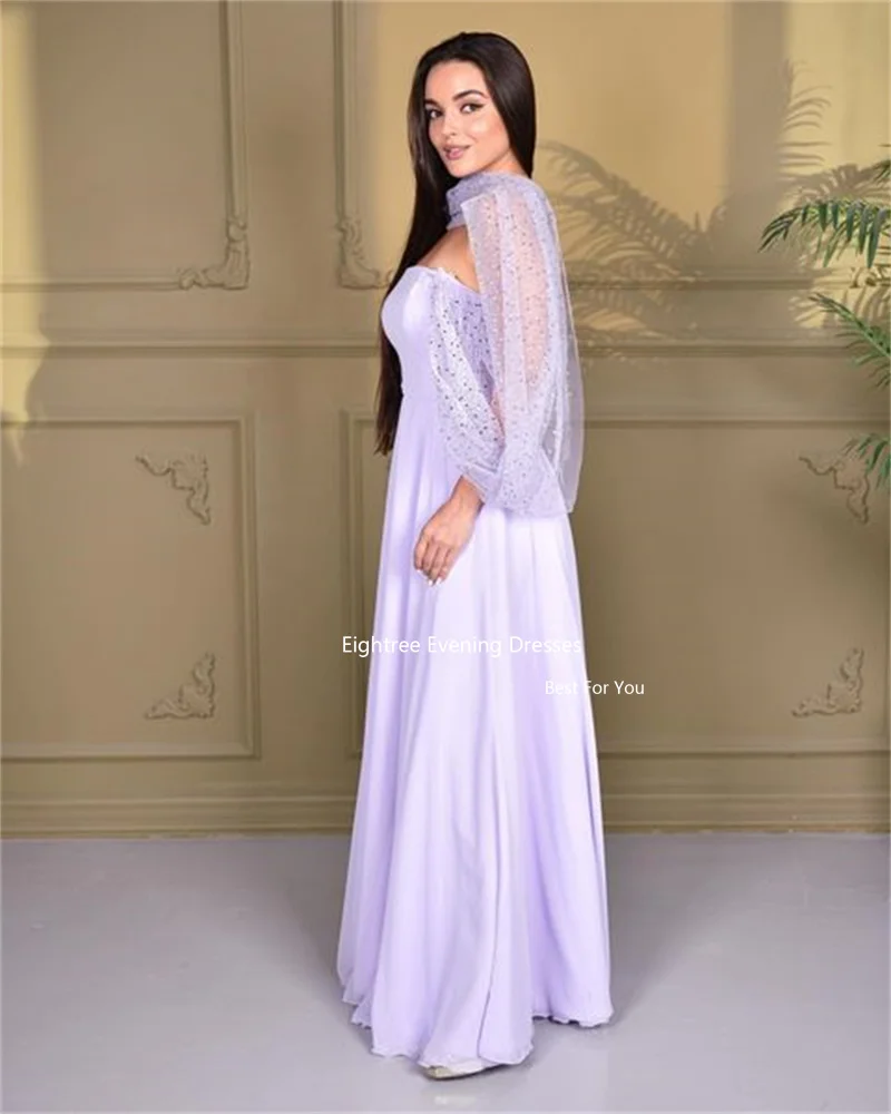 Eightreeg สีม่วงชุดราตรีซาอุดีอาระเบีย2022 Elegant Chiffon ยาวสายยาวเสื้อคลุม De Soirée Vestidos De Gala