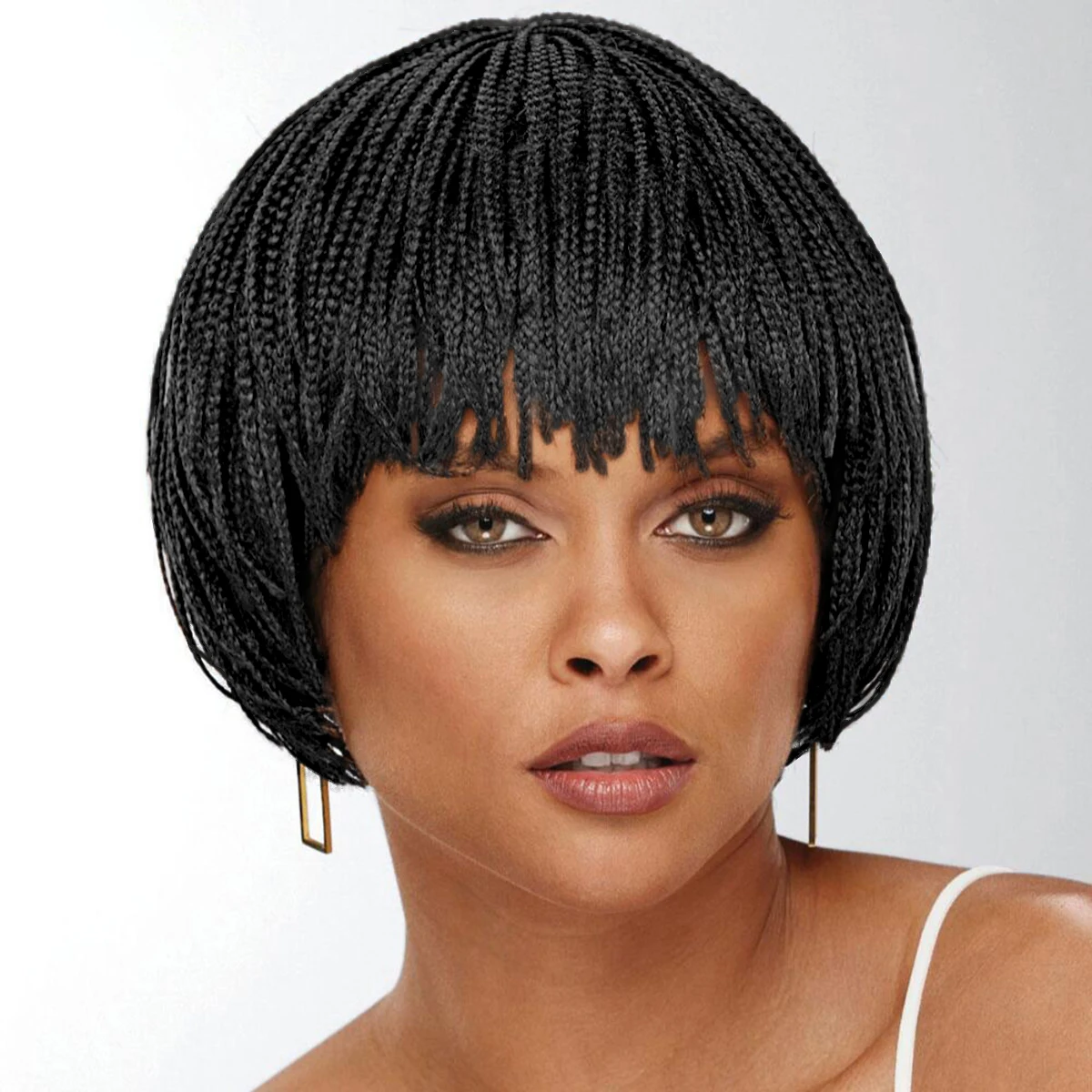 SQRDGQ Synthetic Hair Braided Wigs for Women Wig Braid African Short Wig with Bangs Pix Cut Brown Black Woman Wigs