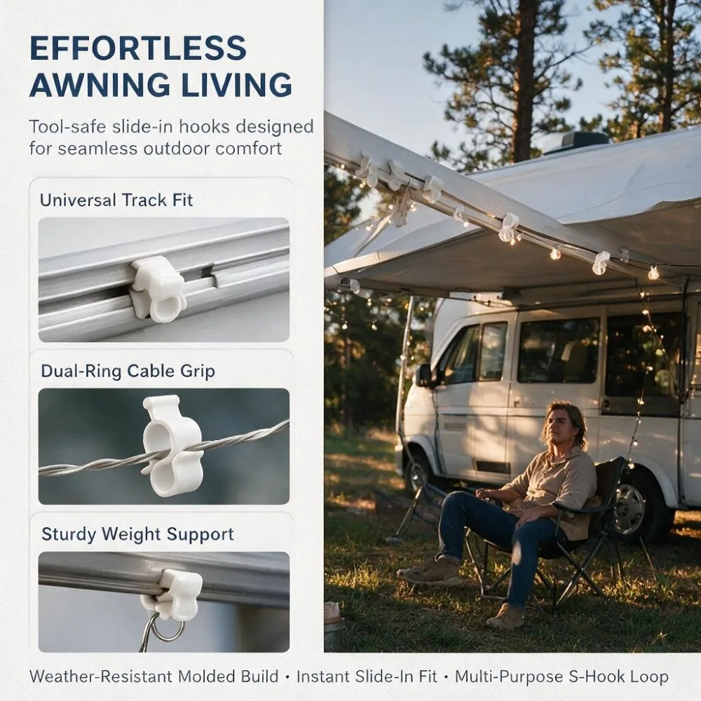Hanging Hooks Plastic Sunshade Accessories for Caravan Camper Camping Awning Hooks Clips for Rope Lights RV Tent Double