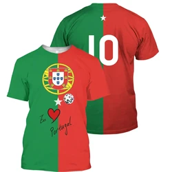 Portugal flag football jersey for children and adults 3D Portugal football team printed shirt summer outdoor sportswear tops