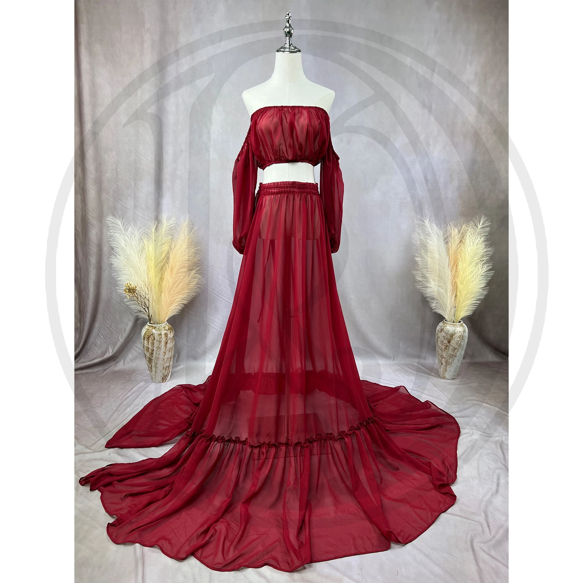 

Don&Judy Two Piece Gowns Maternity Dress Off Shoulder Photography Props Pregnant Women Baby Shower Party Photo Shooting Clothes
