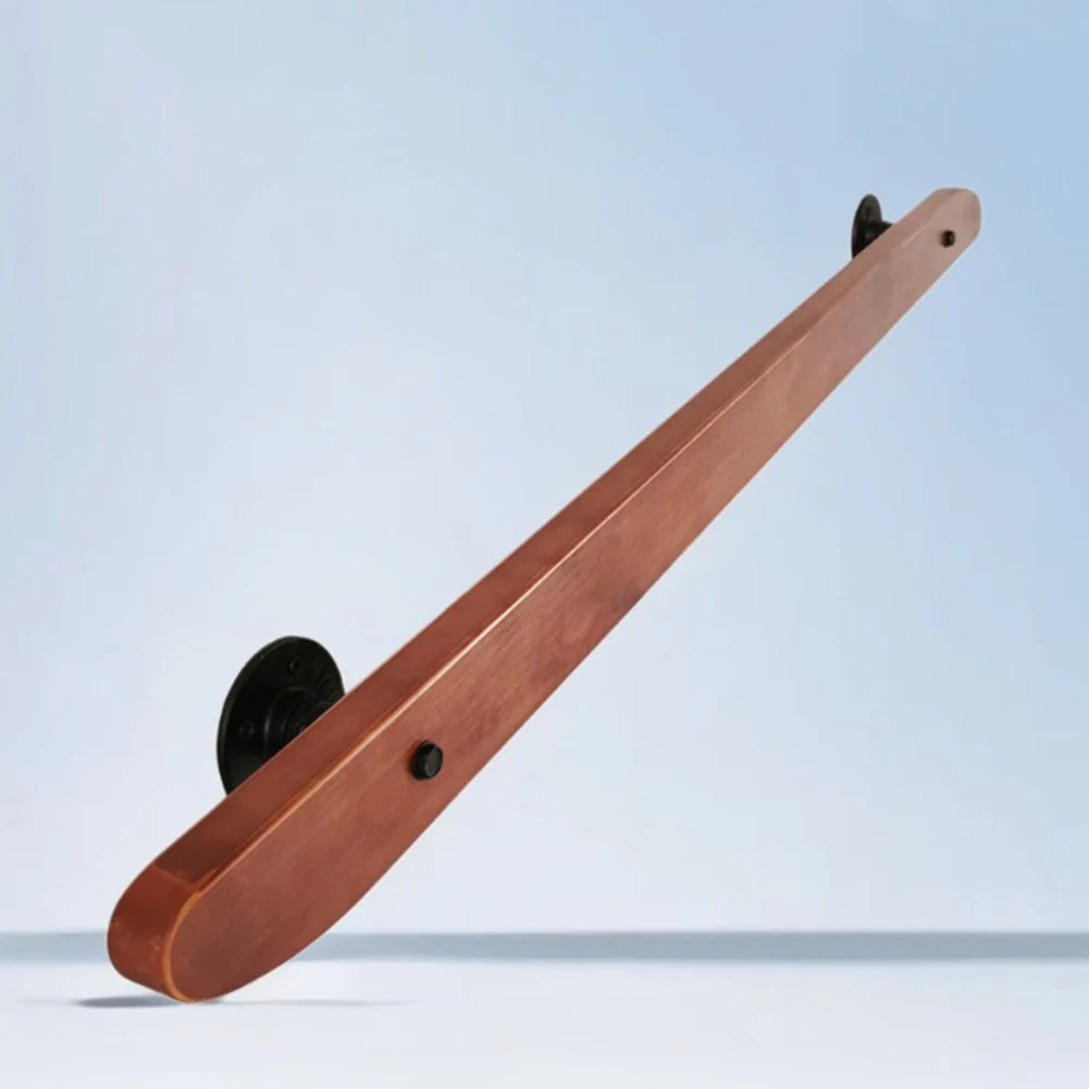 50cm Wall Mounted Wooden Handrail with Reinforced Wrought Iron Backplate for Indoor Stair and Hallway Installation
