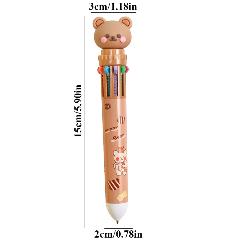 10 Colors Cute Cartoon Bear Ballpoint Pen 0.5 MM School Office Supply Stationery Multicolored Pens Colorful Refill