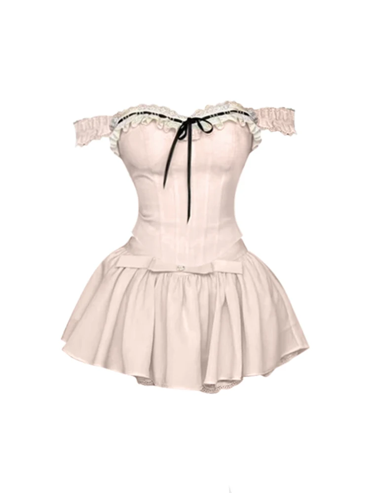 

Summer 2025 Women's Lace Trim ter Vest And A-Line Skirt Set Knot Two-Piece Suite Faionable Casual Wear