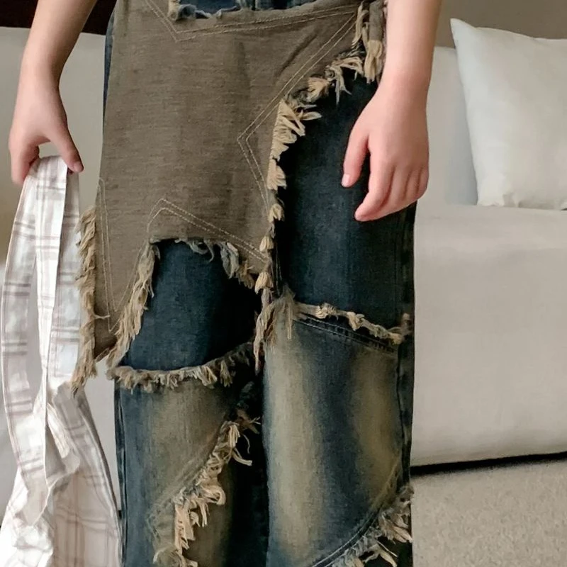 Mädchen Jeans Herbst neue breite Bein Stern Fransen trend ige Mode vielseitige Persönlichkeit