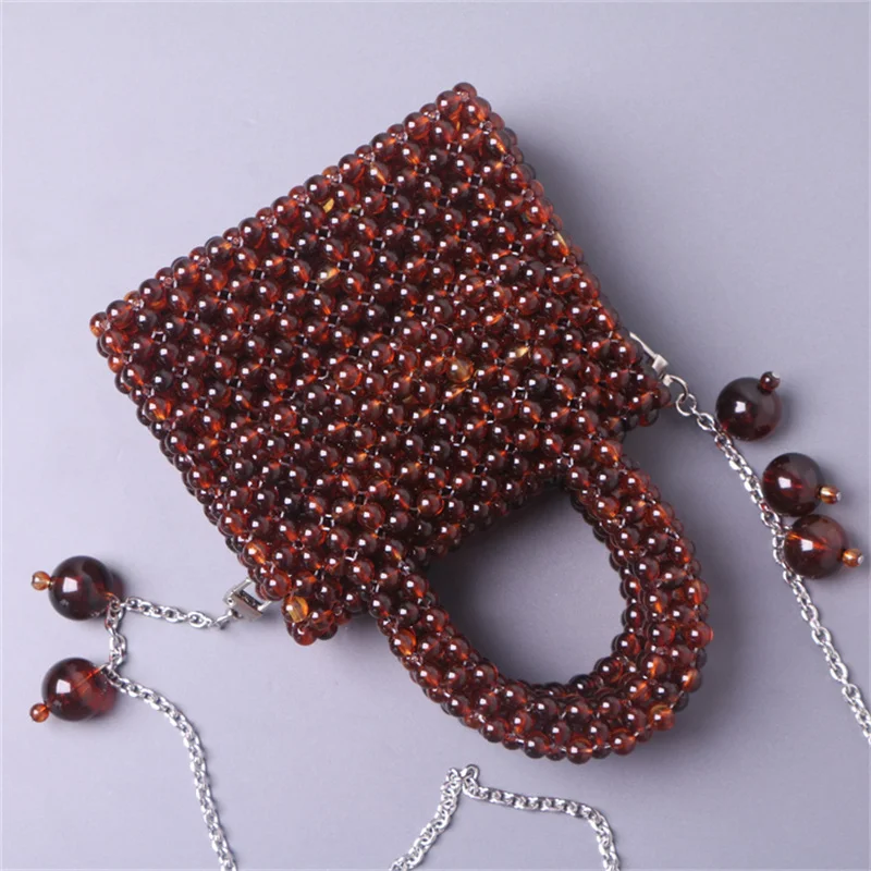 Women Young lady Acrylic Bag Tote Top Elegant Lady Handle Bag Purses Handmade Beaded Handbags for Girls