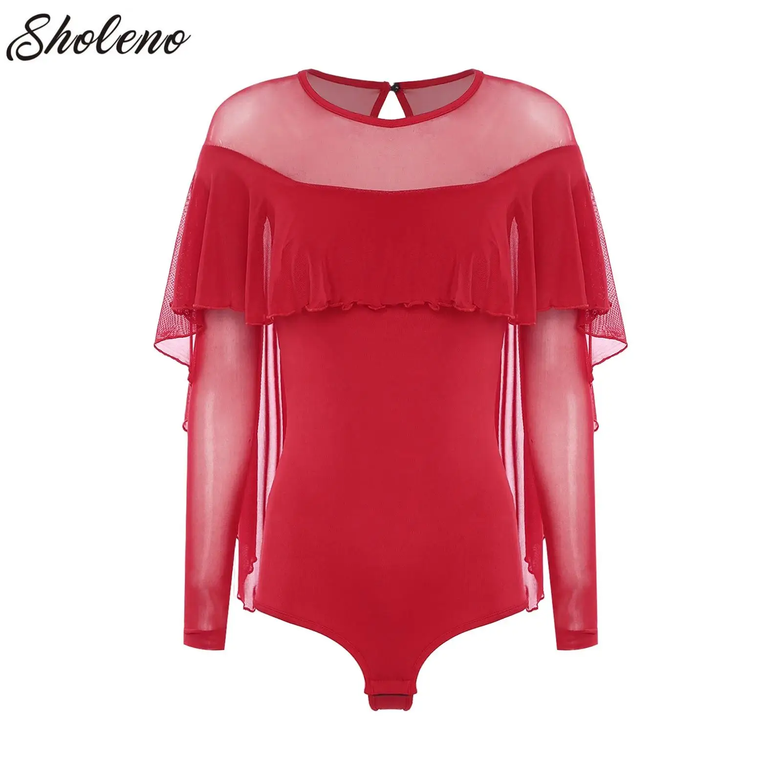 

Modern Dance Top Women's National Standard Dance Ruffled Sleeves Latin Dance Bodysuit Romper Competition Performance Costume