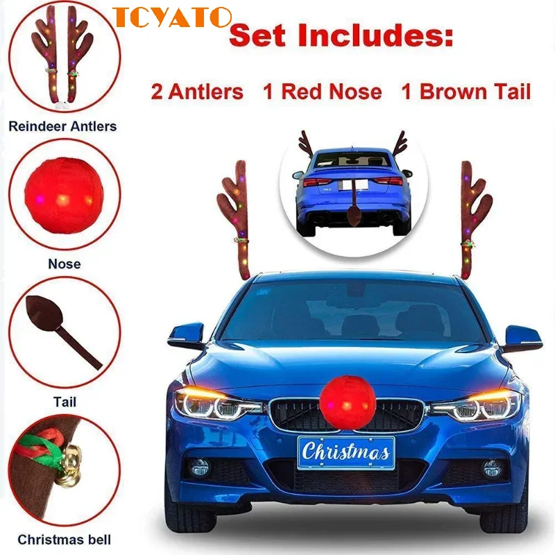 

TCYATO Внешняя светодиодная подсветка рога автомобиля, рога оленя, рождественское украшение