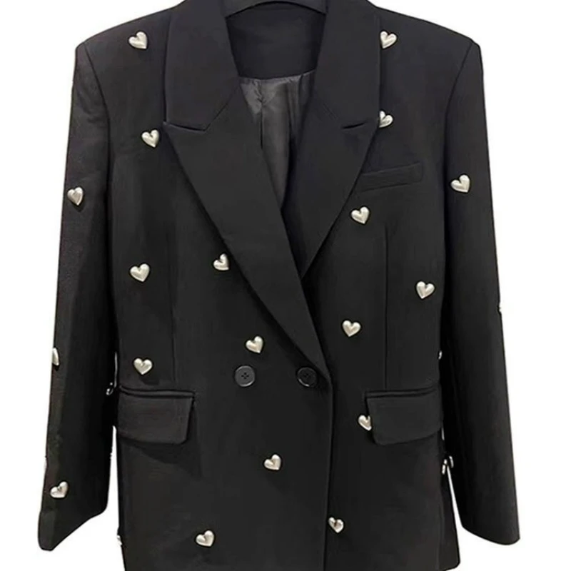 سترة نسائية موضة صناعة ثقيلة لعام 2025 سترة نسائية لربيع وخريف بدلة مكتب كورية غير رسمية معطف بمزاج للنساء قطع علوية سوداء