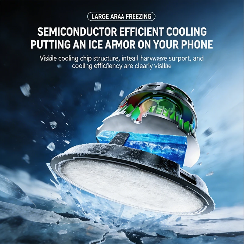 Three Gears Adjustable Mobile Phone Cooler Magnetic Suction Back Clip Semiconductor Cooling Radiator Back Clip with RGB Light