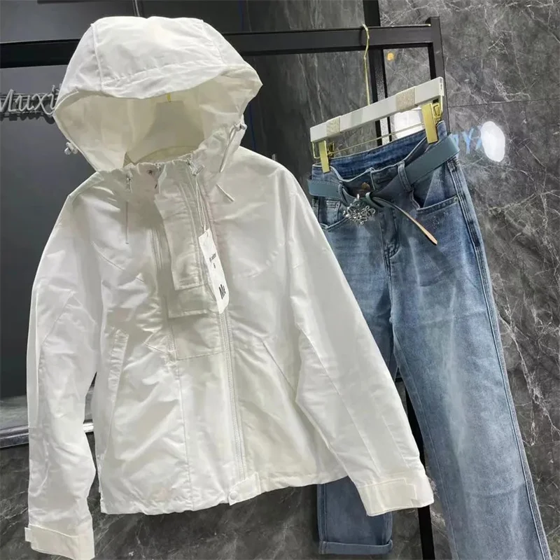 2025 New Women's Thin Coat Sun Protection Clothing Summer Zipper Long-Sleeved Hooded Casual Windbreaker Jacket Clothing