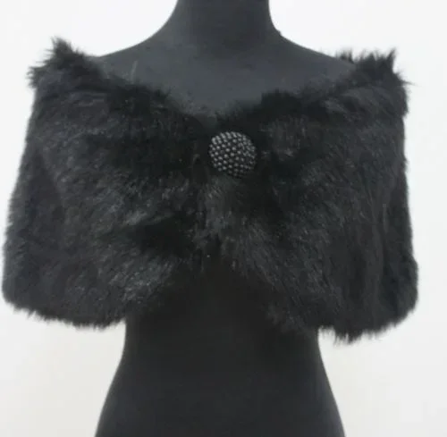 ivory, black,Faux Fur Wedding Bridal Shawl Wrap Stole Shrug jacket Cape