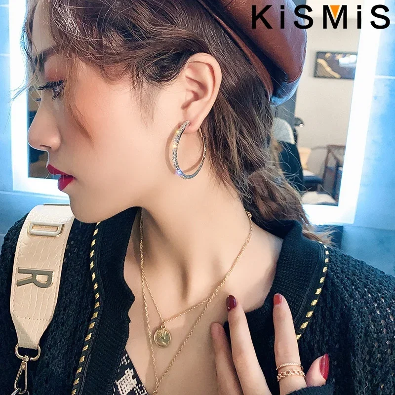 KISMIS 1 Pair New Fashion Women Hoop Earrings Micro Insert Diamond Earrings Girl Banquet Party Jewelry