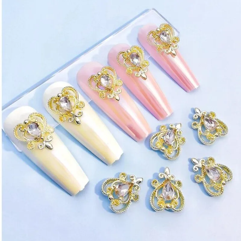 10Pcs Loving Heart Rhinestone Nail Art Decorations 3D Alloy Valentine's Day Glitter Hearts Diamond Nail Charms DIY Nail Supplies