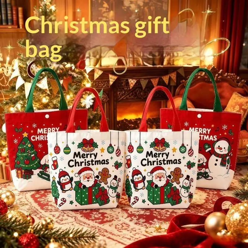 Weihnachtliche Handtasche aus Stoff, Cartoon-Weihnachtsmann, Weihnachtsbaum, Geschenktüte, Frohe Weihnachten, Dekoration, Noel, Natal, Navidad, Frohes Neues Jahr 2025 – Detail 4