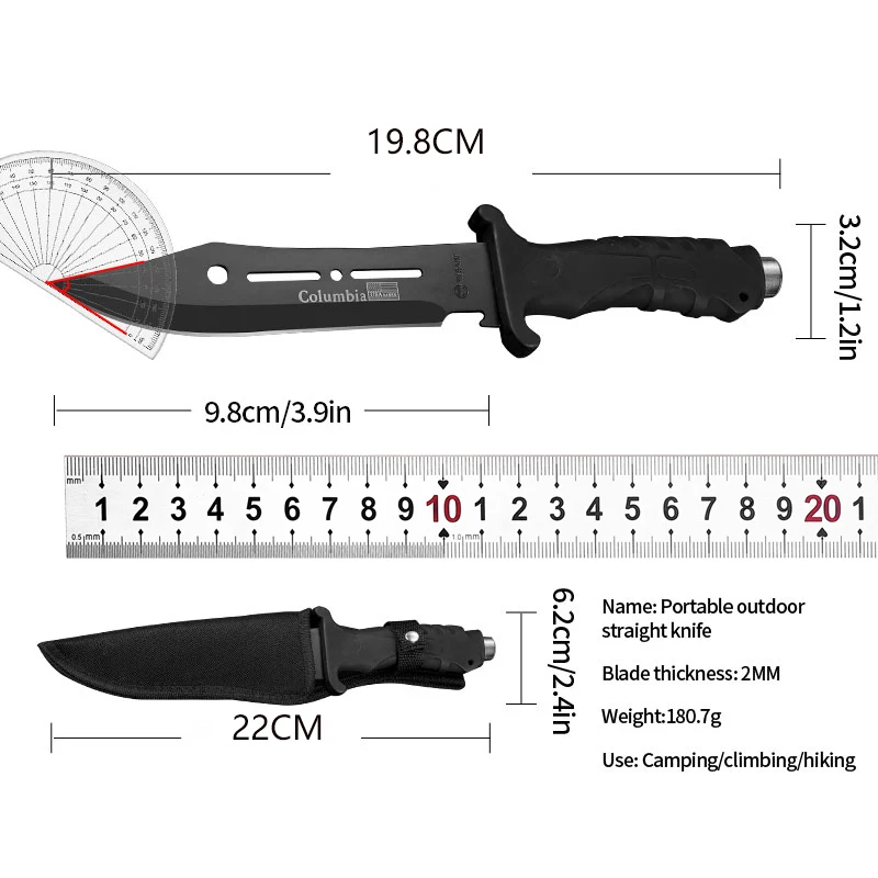 Outdoor high hardness straight knife, wilderness exploration knife, survival guard knife, hunting, multifunctional fruit knife