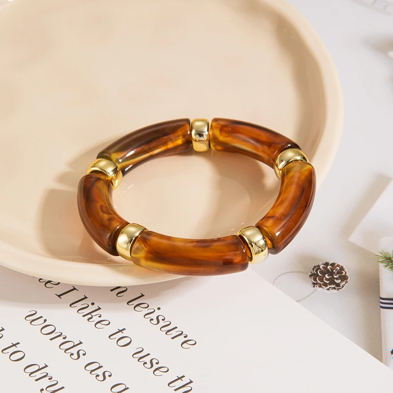 Vintage Multicolor Bamboo Joint Shaped Elastic Bracelets for Women Fashion Simple Handmade Personality Bracelets Female Jewelry