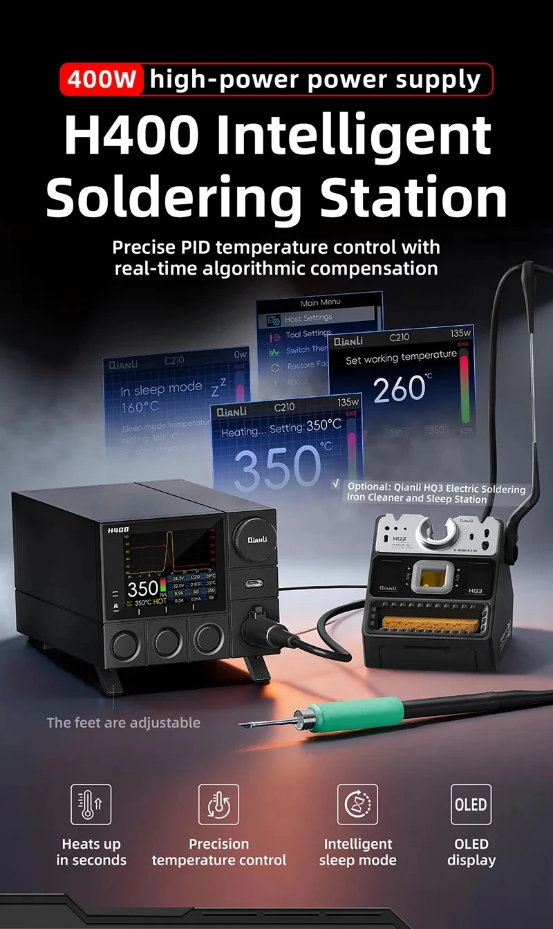 Qianli H400 Intelligent Soldering Station 400W High-power Power Supply Precise PID Temperature Control Repair Tools