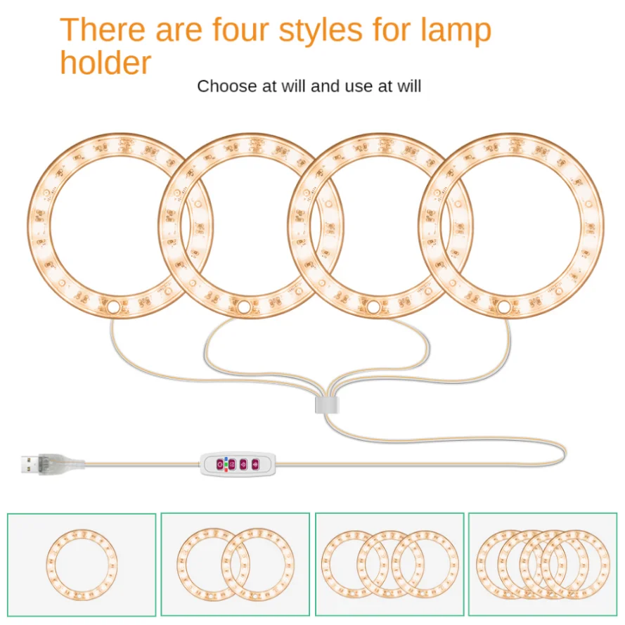 Imagem -05 - Temporizador Led Espectro Completo de Luz Crescente para Plantas de Interior Anel Usb Phytolamp Luz de Auréola Luz Solar Regulável para Suculenta 12 16h