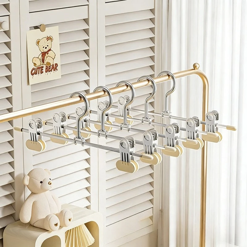 

10Pcs Non-Slip Pants Hangers with Clips Stainless Steel Wide Head Skirt Hanger for Skirt Underwear Household Clothes Organizer