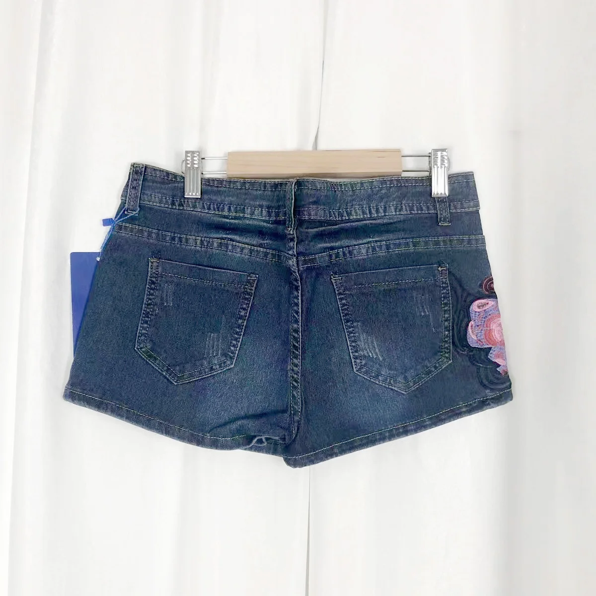 Clearance Sale Summer Vintage Women  Embroidery Blue Denim Shorts Skirts