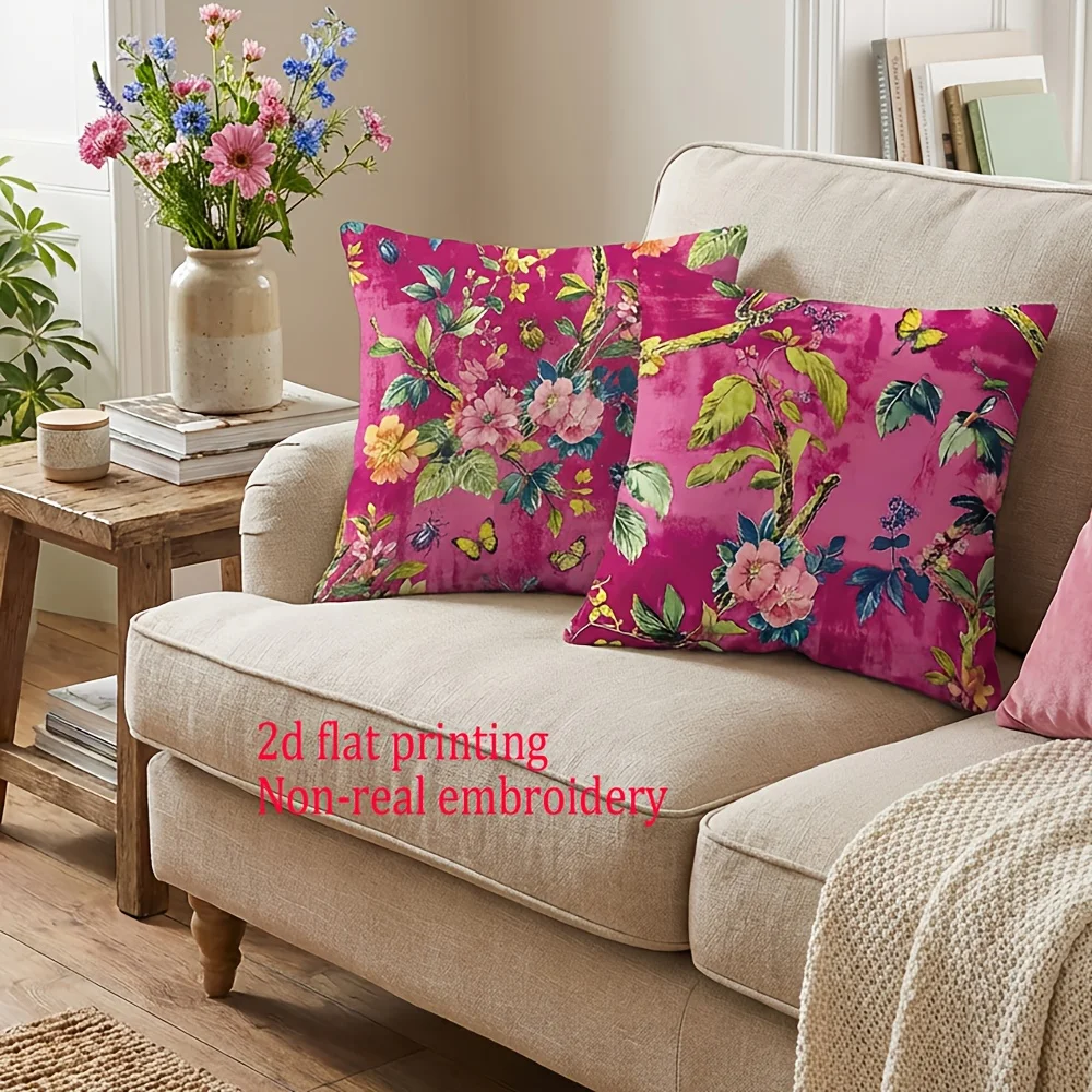 1/4pcs Bohemian Fuchsia Floral Print Throw Pillow Covers 18x18 Inch Decorative Cushion Cases For Sofa Bedroom Living Room