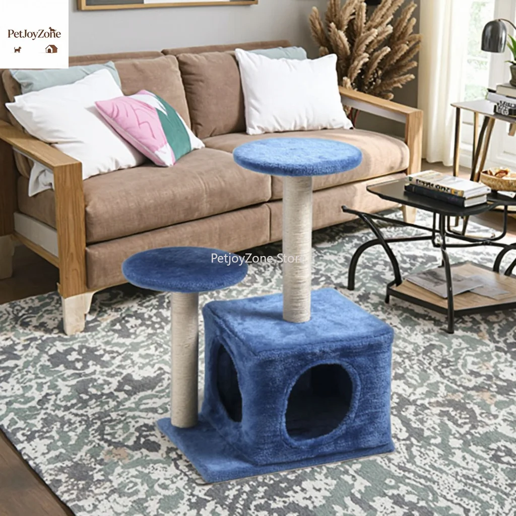 

PetJoyZone Luxury Grey Cats Tower Pet Bed Natural Scratching Post Scratcher Climbing Cat House Trees Furniture Large Cat Tree