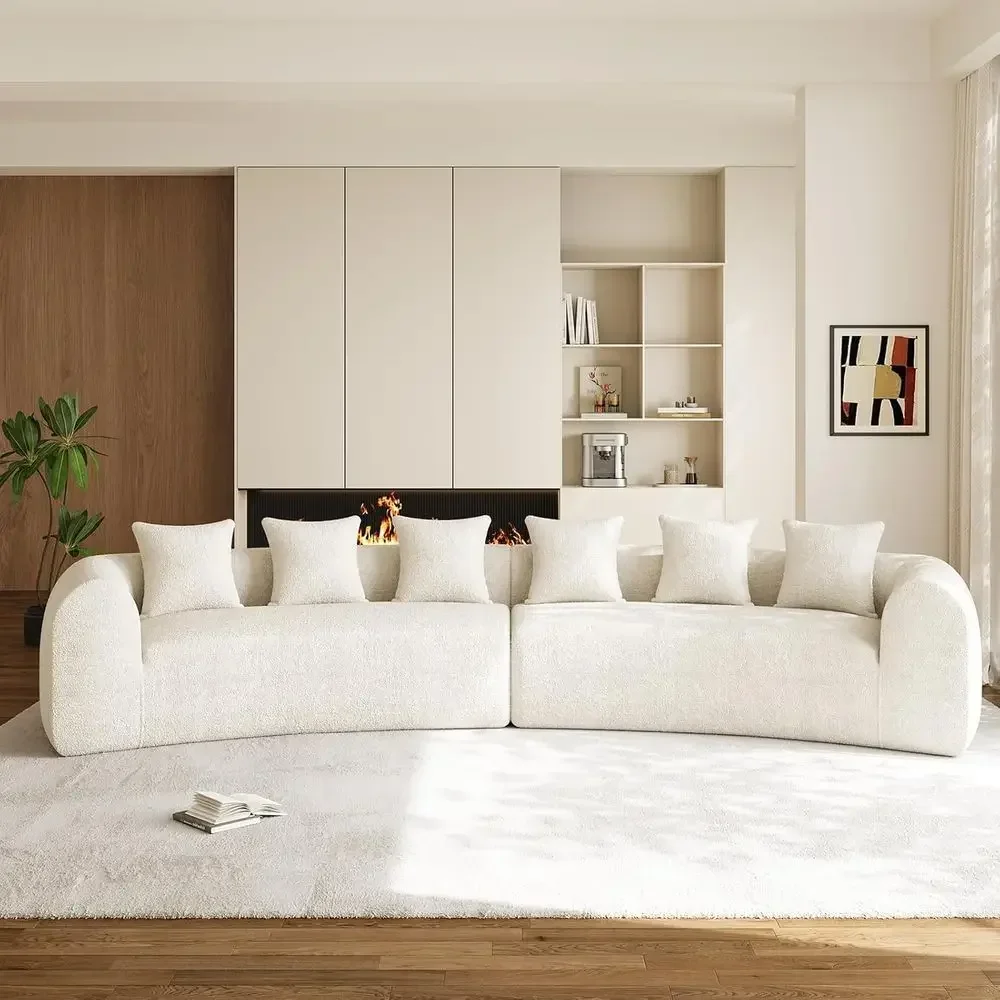 Luxury Oversized Curved Sofa with Cloud Comfort, Wide Armrests, Premium Chenille, High-Density Foam, 6 Pillows, Beige