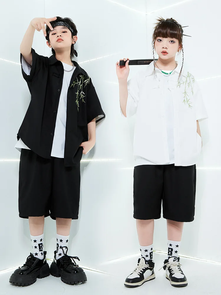 

Children's Street Dance OutfithiphopTrendy Chinese Style Bamboo Shirt Performance Costume Boys Hip Hop Girls Fashion Show Jazz