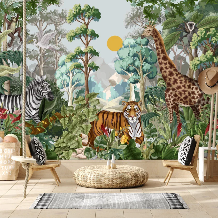 Peel and Stick Optional Forest Wallpaper for Living Room Kids Bedroom Jugnle Animal Contact Wall Papers Home Decor Panels Murals