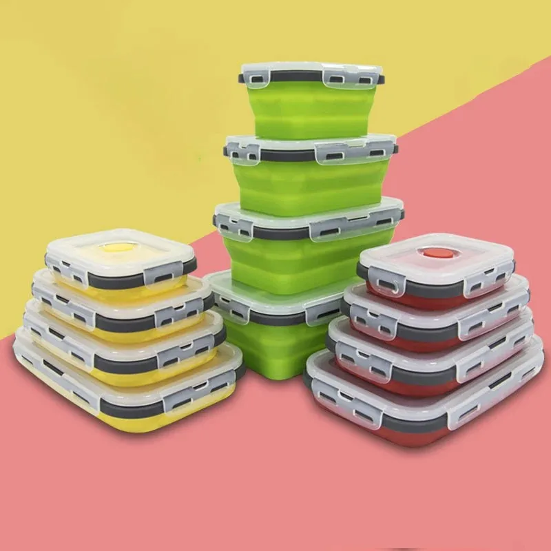 1PCS Rectangle Foldable Silicone Lunch Box Refrigerator Microwave Oven Lunch Box Storage Boxes Outdoor Food Taper lonchera