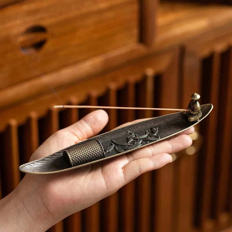 Fashionable Small Boat Incense Burner Fishing Old Man Style Burner Home Indoor Sandalwood Incense Insert Incense Burner